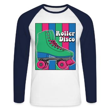 Roller Roller Roller 70 80 cadeau - T-shirt baseball manches longues Homme - blanc/marine - Devant - Nik (191cm)