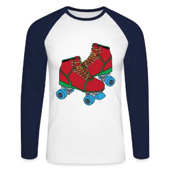 Roller Roller Roller 70 80 cadeau - T-shirt baseball manches longues Homme - blanc/marine - Devant - Nik (191cm)
