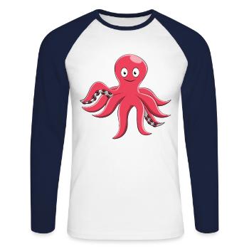 Octopus poulpe poulpe poisson cadeau - T-shirt baseball manches longues Homme - blanc/marine - Devant - Nik (191cm)