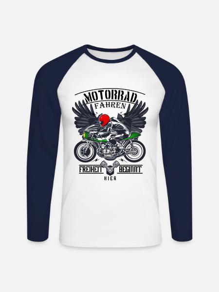 Motorrad Geschenk - Unisex Baseballshirt langarm - Weiß/Navy