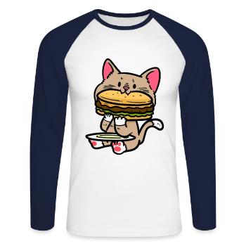 cute cat burg cheeseburger fast food hunger - Unisex Long Sleeve Baseball T-Shirt - white/navy - Front - Nik (191cm)
