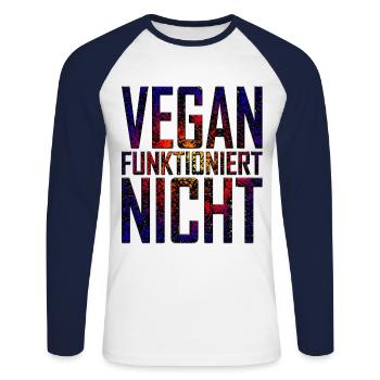 Vegan Funktioniert Net - Unisex Baseballshirt langarm - Weiß/Navy - Vorne - Nik (191cm)