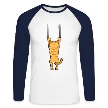 Chat avec des griffes - T-shirt baseball manches longues Homme - blanc/marine - Devant - Nik (191cm)
