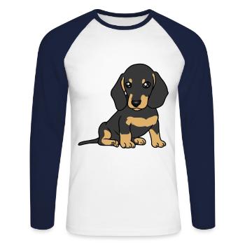 Petit teckel race chien chien animaux chiens - T-shirt baseball manches longues Homme - blanc/marine - Devant - Nik (191cm)