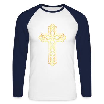 Église de Jésus Vatican Dieu Croix Symbole - T-shirt baseball manches longues Homme - blanc/marine - Devant - Nik (191cm)