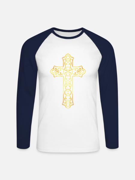 Jesus Church Vatican God Cross Symbol - Unisex Long Sleeve Baseball T-Shirt - white/navy