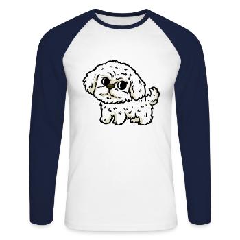 SHIHTZU Hunde Baby Rassehund Hunderasse - Unisex Baseballshirt langarm - Weiß/Navy - Vorne - Nik (191cm)