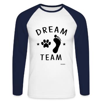 Dream Team Cat - Unisex Long Sleeve Baseball T-Shirt - white/navy - Front - Nik (191cm)