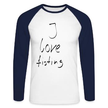 j'adore le fist anal - T-shirt baseball manches longues Homme - blanc/marine - Devant - Nik (191cm)