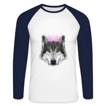 Krone POLYGON WOLF Husky Wölfe Rudel - Unisex Baseballshirt langarm - Weiß/Navy - Vorne - Nik (191cm)