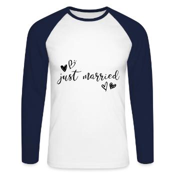 Just Married - Wedding - Saying - Cool - Heart - Unisex Long Sleeve Baseball T-Shirt - white/navy - Front - Nik (191cm)