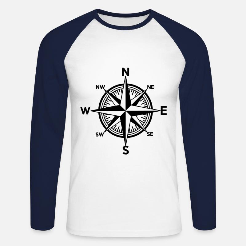 Nautic Windrose - Unisex Baseballshirt langarm - Weiß/Navy