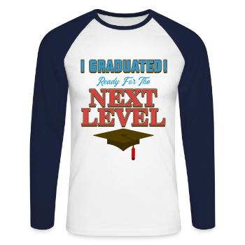 Graduation Next Level - Unisex Baseballshirt langarm - Weiß/Navy - Vorne - Nik (191cm)
