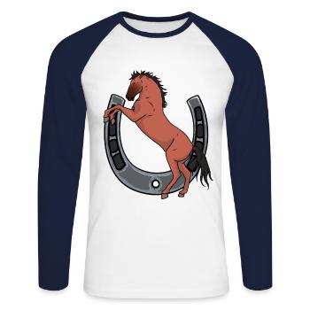 Cheval Fer à cheval Cavalier Ross Gaul - T-shirt baseball manches longues Homme - blanc/marine - Devant - Nik (191cm)