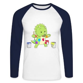 Dino petit artiste - T-shirt baseball manches longues Homme - blanc/marine - Devant - Nik (191cm)