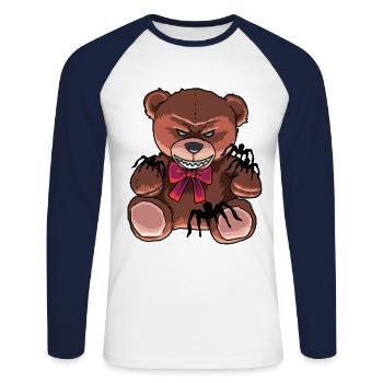 Horror Teddy Spiders Evil Bear Satanic - Unisex Long Sleeve Baseball T-Shirt - white/navy - Front - Nik (191cm)