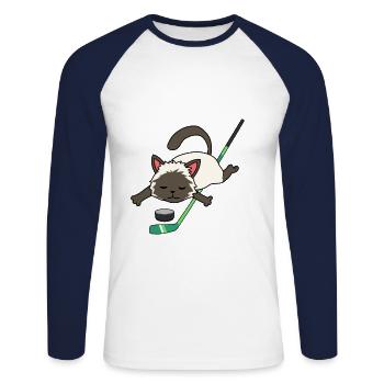 Katze Eishockey Wintersport Hockey Katzen Puck - Unisex Baseballshirt langarm - Weiß/Navy - Vorne - Nik (191cm)