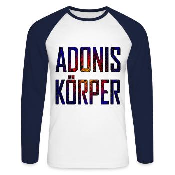 Adonis Körper - Unisex Baseballshirt langarm - Weiß/Navy - Vorne - Nik (191cm)