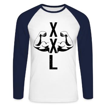 XXL - Unisex Long Sleeve Baseball T-Shirt - white/navy - Front - Nik (191cm)