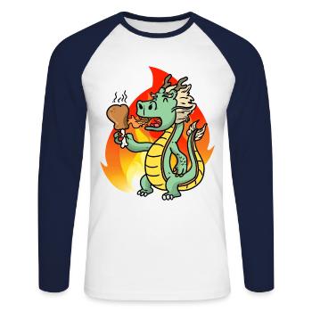Little dragon grill chicken hunger Dino KInd - Unisex Long Sleeve Baseball T-Shirt - white/navy - Front - Nik (191cm)