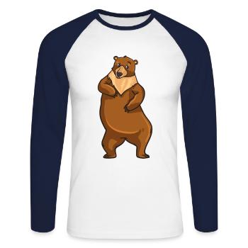 Bear brown bear bears camping animal love gift - Unisex Long Sleeve Baseball T-Shirt - white/navy - Front - Nik (191cm)