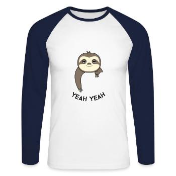 Cool lustig Chill Faultier Tier Geschenk Yeah Swag - Unisex Baseballshirt langarm - Weiß/Navy - Vorne - Nik (191cm)