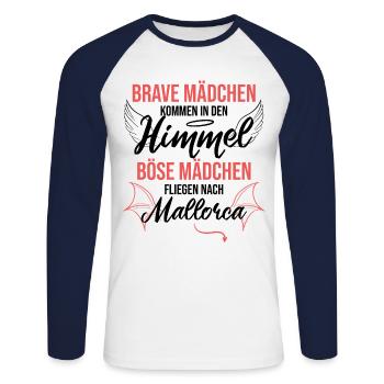 Mallorca Malle Shirt Cadeau de fête pour les fêtes - T-shirt baseball manches longues Homme - blanc/marine - Devant - Nik (191cm)