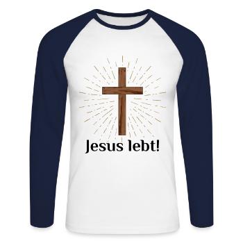Jesus lebt wahrheit weg leben - Unisex Baseballshirt langarm - Weiß/Navy - Vorne - Nik (191cm)