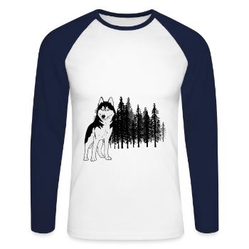Mountains Husky Wilderness Wild Xmas Dog - Unisex Long Sleeve Baseball T-Shirt - white/navy - Front - Nik (191cm)
