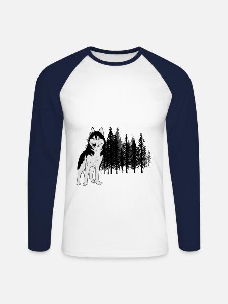 Gebirge Mountains Husky Wildnis Wild Xmas Hund - Unisex Baseballshirt langarm - Weiß/Navy