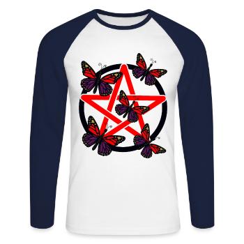 Pentagrammes vaudou sorcières - T-shirt baseball manches longues Homme - blanc/marine - Devant - Nik (191cm)