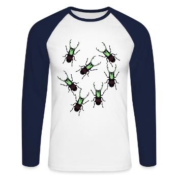 Scarabée cerf avec bois Phobie Insectes insectes - T-shirt baseball manches longues Homme - blanc/marine - Devant - Nik (191cm)