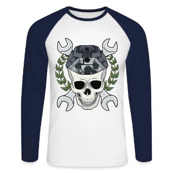 Mécanicien automobile visseurs mécaniciens amateurs voiture - T-shirt baseball manches longues Homme - blanc/marine - Devant - Nik (191cm)