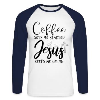 Coffee and Jesus - Unisex Long Sleeve Baseball T-Shirt - white/navy - Front - Nik (191cm)