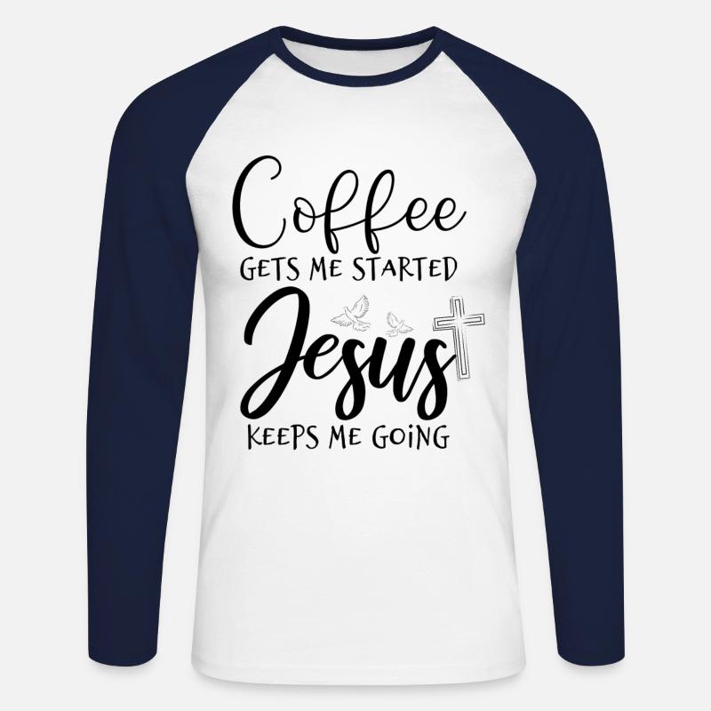 Kaffee und Jesus - Unisex Baseballshirt langarm - Weiß/Navy