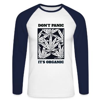 Dont panic, its organic - Unisex Baseballshirt langarm - Weiß/Navy - Vorne - Nik (191cm)