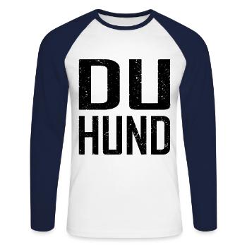 Du Hund - Unisex Baseballshirt langarm - Weiß/Navy - Vorne - Nik (191cm)