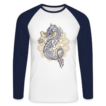 Mandala Dragon Chinois - T-shirt baseball manches longues Homme - blanc/marine - Devant - Nik (191cm)