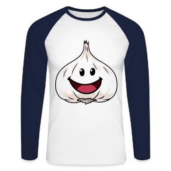 Knoblauch Knobi Gemüse Knoblauchzehe Zwiebel - Unisex Baseballshirt langarm - Weiß/Navy - Vorne - Nik (191cm)
