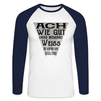 Ach wie gut dass niemand weiss - Unisex Baseballshirt langarm - Weiß/Navy - Vorne - Nik (191cm)