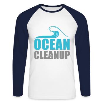 Ocean CleanUp - Unisex Baseballshirt langarm - Weiß/Navy - Vorne - Nik (191cm)