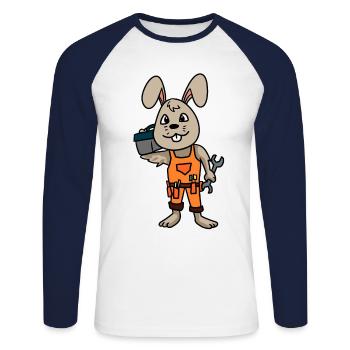 Mécanicien Mécanicien Atelier Métiers Lapin de voiture - T-shirt baseball manches longues Homme - blanc/marine - Devant - Nik (191cm)