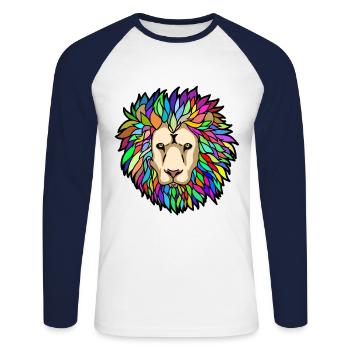 Léo Lion Tête de Lion Animaux Animaux Signe du Zodiaque - T-shirt baseball manches longues Homme - blanc/marine - Devant - Nik (191cm)