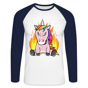Licorne Licornes Horreur Diable Démon Halloween - T-shirt baseball manches longues Homme - blanc/marine - Devant - Nik (191cm)