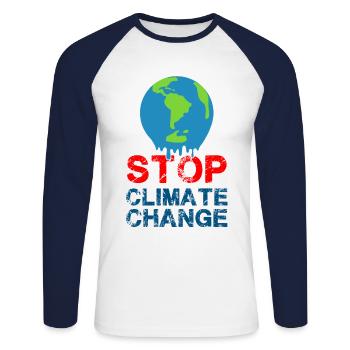 Stop au changement climatique - T-shirt baseball manches longues Homme - blanc/marine - Devant - Nik (191cm)