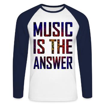 Music Is The Answer - Unisex Baseballshirt langarm - Weiß/Navy - Vorne - Nik (191cm)