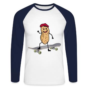 Skateboard skater sport cacahuètes cacahuètes enfant - T-shirt baseball manches longues Homme - blanc/marine - Devant - Nik (191cm)
