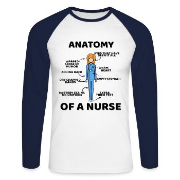 Anatomie d'un cadeau rigolo d'infirmière - T-shirt baseball manches longues Homme - blanc/marine - Devant - Nik (191cm)
