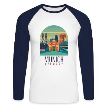 Bayern / München Deutschland - Unisex Baseballshirt langarm - Weiß/Navy - Vorne - Nik (191cm)