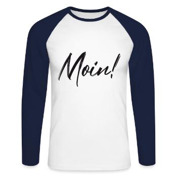 Norddeutscher Gruße Moin Gesichtsmaske Maske - Unisex Baseballshirt langarm - Weiß/Navy - Vorne - Nik (191cm)